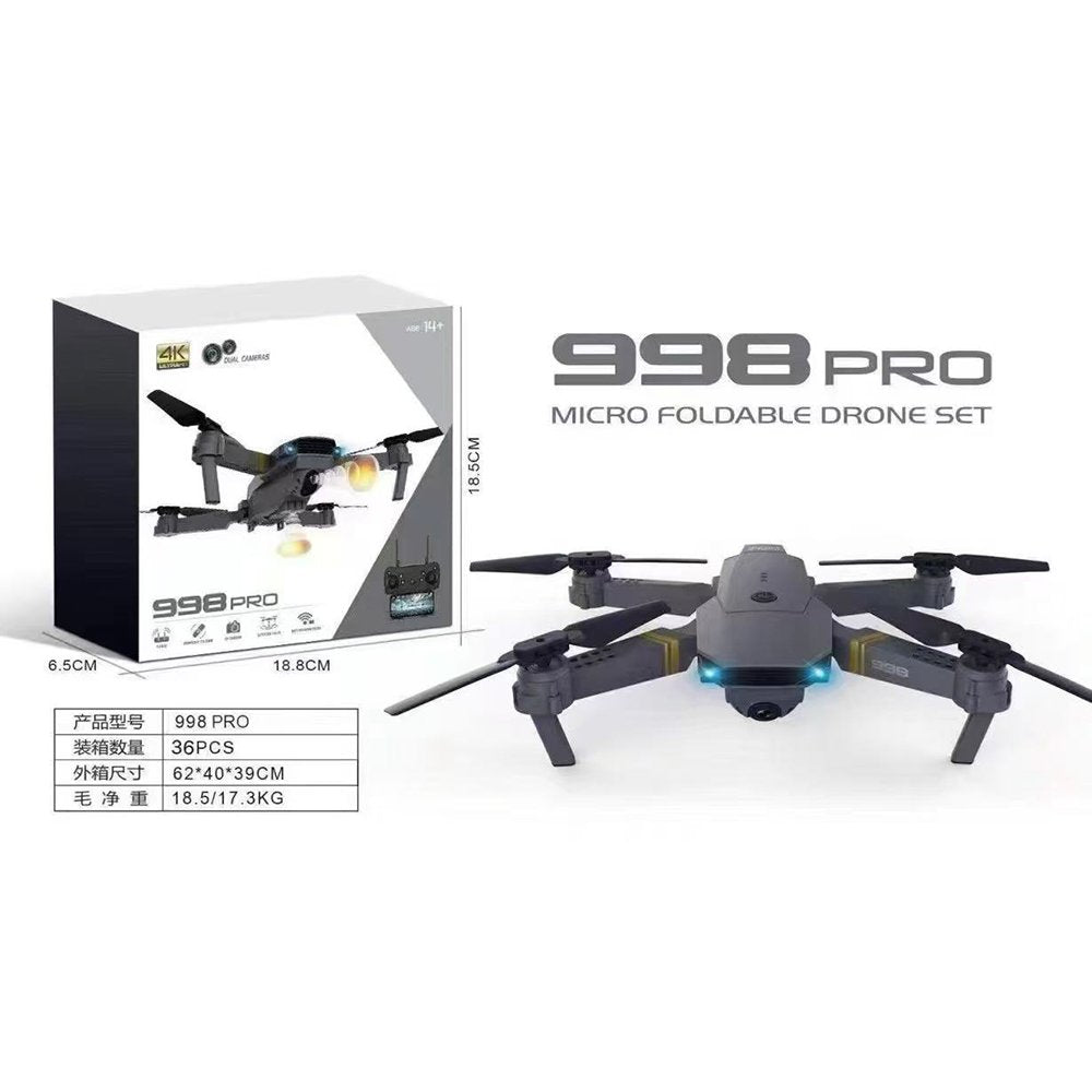 998 Pro Foldable Micro Drone with 4K Camera FPV Altitude Hold Remote Control App 12+
