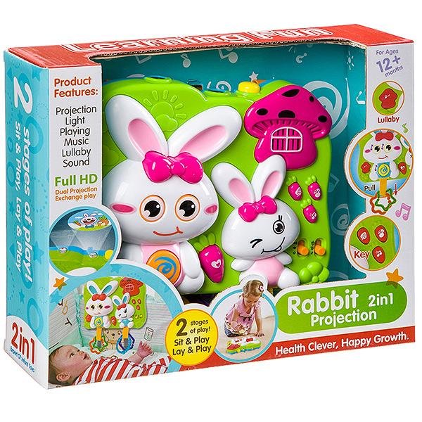 Rabbit 2-in-1 Projection Toy with 5 Musical Keys – Carrot Design for Kids, Multicolor