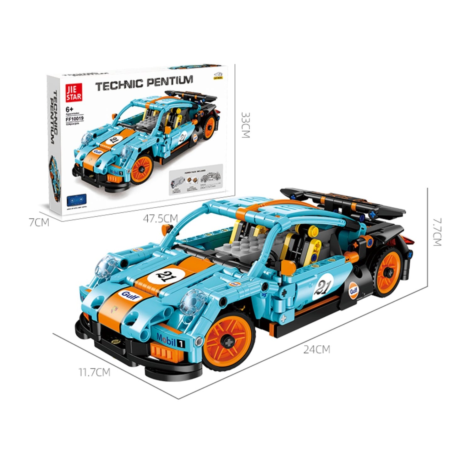 Jie Star Porsche 911 GT2 Building Block Car Model 534 Pieces Gulf Racing Style Compatible Blocks 6+