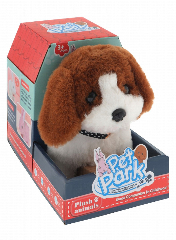 Pet Park Interactive Electronic Plush Brown & White Puppy – Walks, Barks & Wags Tail (Age 3+)