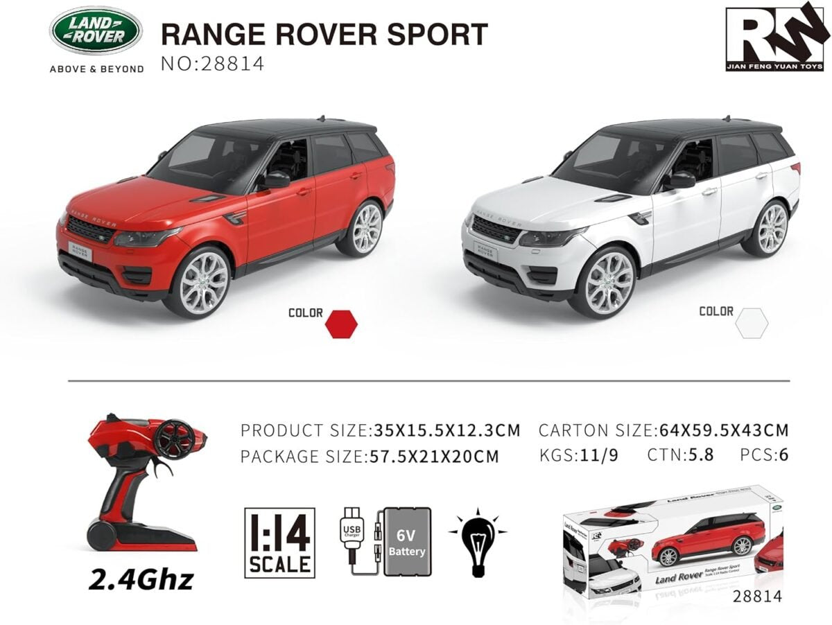 Range Rover Sport RC Car Kids Toy (1:14 Scale) - Official Land Rover Licensed Remote Control Car, 6V Rechargeable, Age 6+