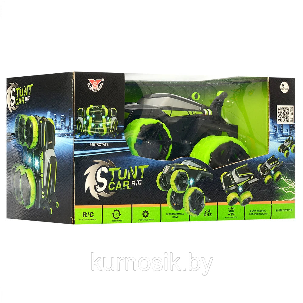 RC Stunt Car Double-Sided Flip, 360° Spins & Tumbling Tricks with Remote & Rechargeable Battery – Ages 6+