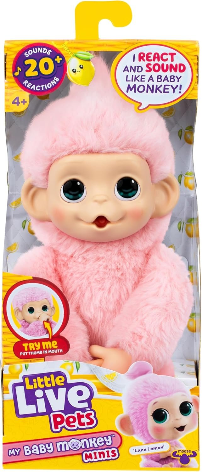 Little Live Pets My Baby Mini Monkey Luna Lemon Interactive Toy for Kids Age 5 Plus