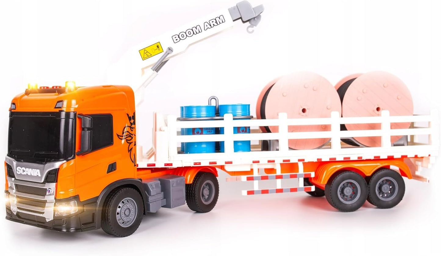 Licensed Scania 12-Inch Crane Truck Toy, Boom Arm Construction Vehicle with Lights & Sounds, Friction Powered, Ages 3+
