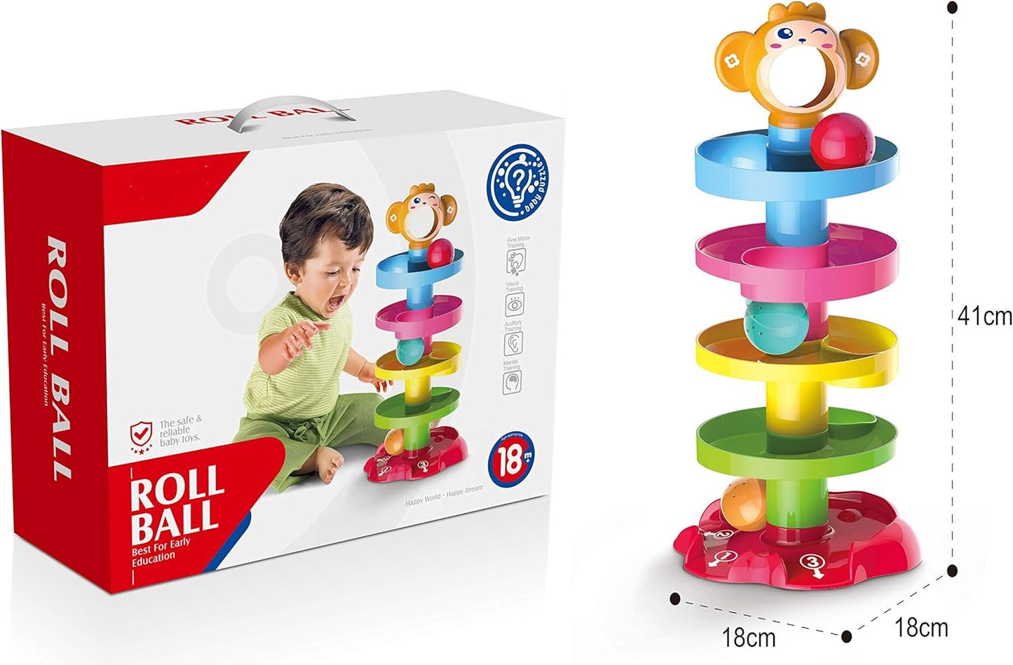 Roll Ball Monkey-Themed 5-Tier Ball Drop Toy for Babies 18+ Months