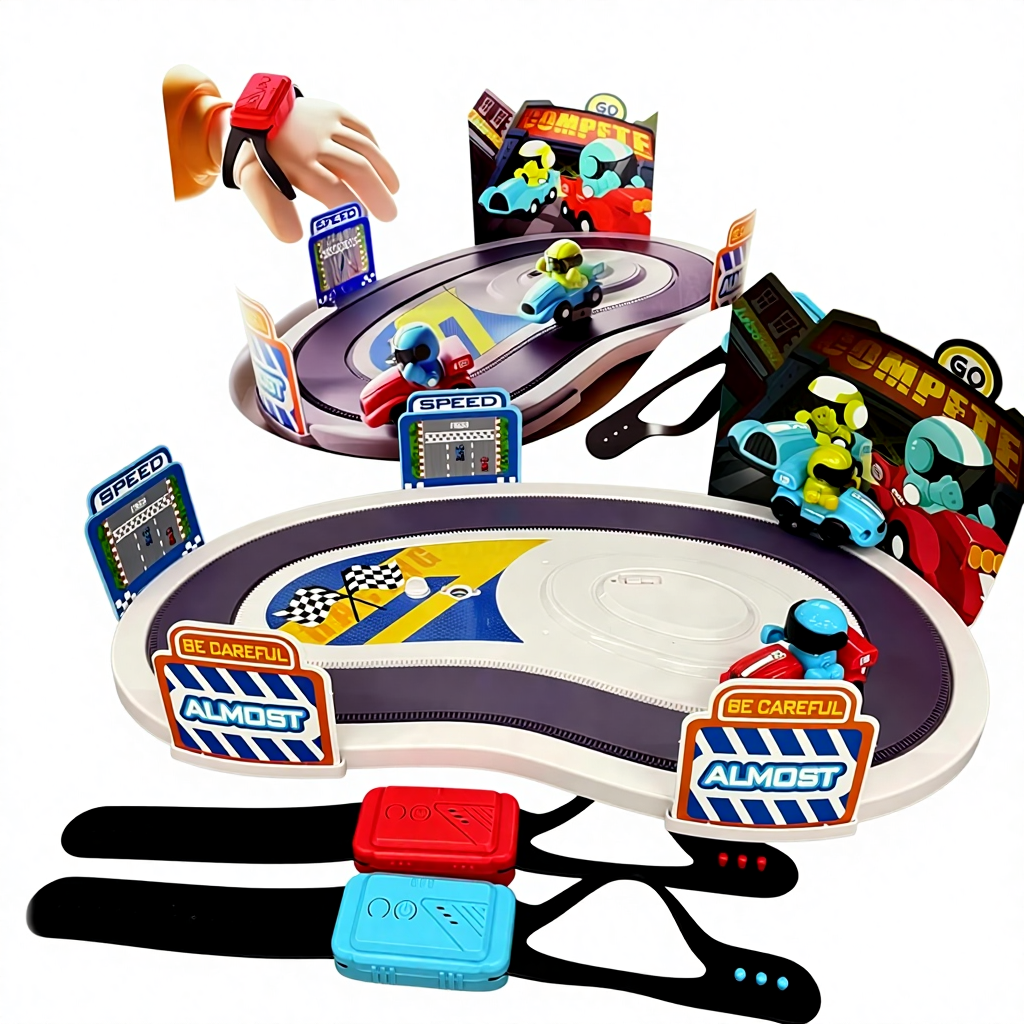 Dual Player Motion Sensing Racing Toy Wireless Remote Control Track Set with Wristbands for Kids