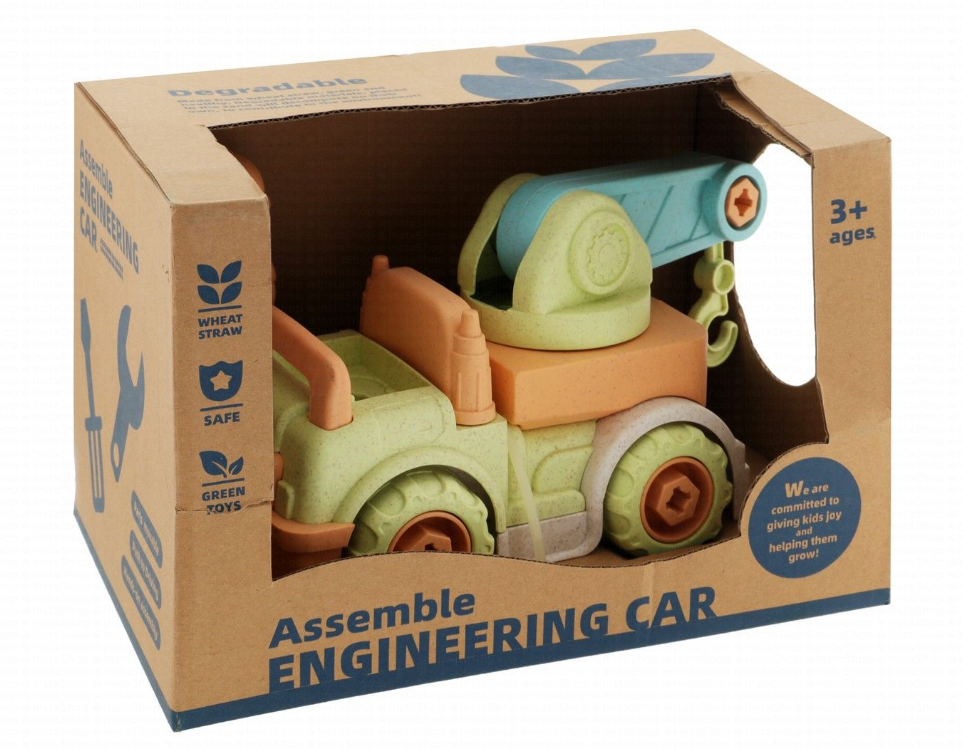 Take-Apart Tow Truck Toy Made from Wheat Straw with Tools (3+ Years)