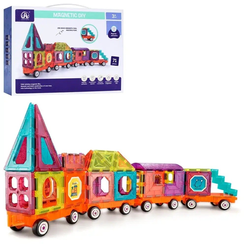 Magnetic DIY Train Building Tiles 71-Piece STEM Construction Set Creative Toy for Kids 3+