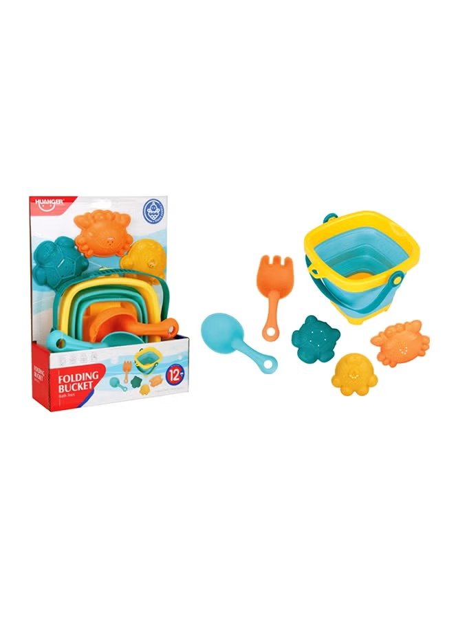 Bath & Beach 5-PieceToy Set with Foldable Bucket and Animal Sand Molds