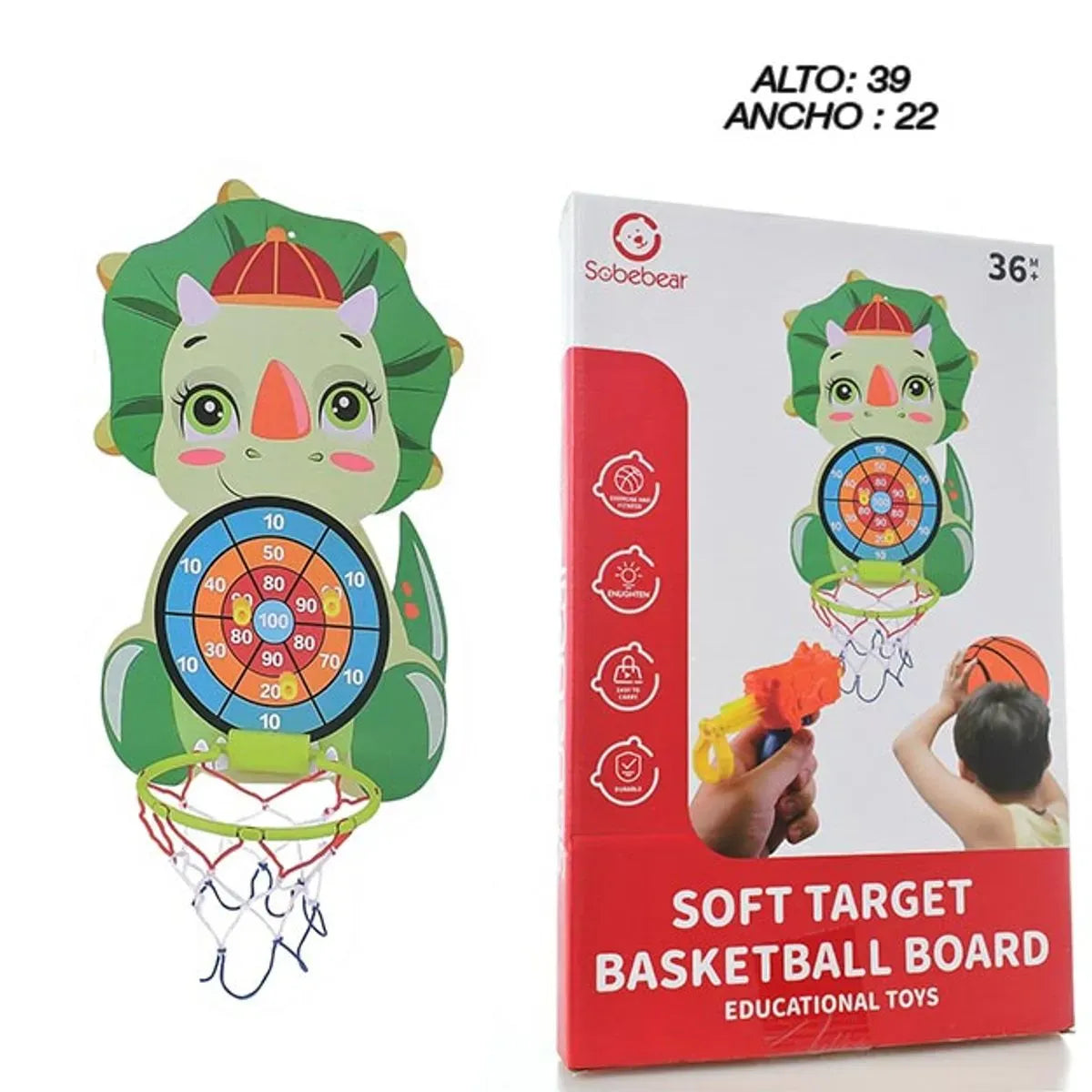 Sobebear Dinosaur Soft Target Basketball Board and Dart Game Toy Set for Kids Age 3+