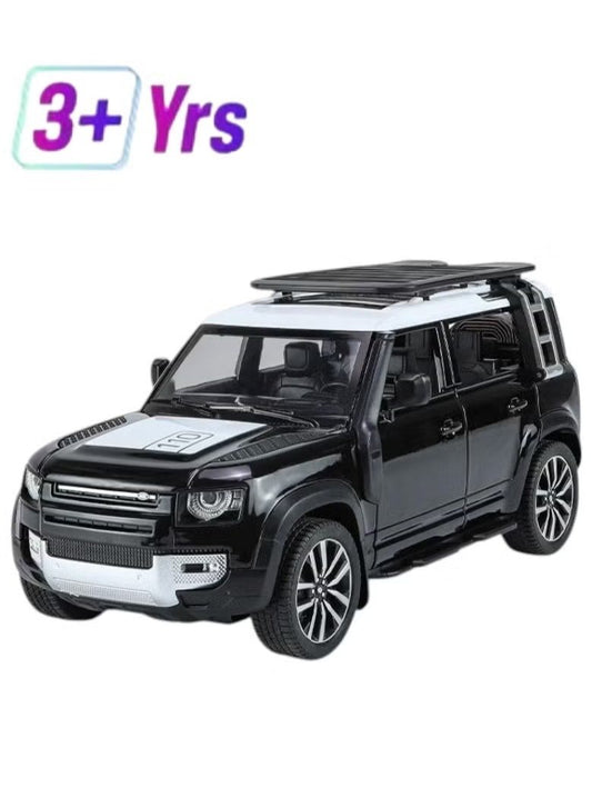 Officially Licensed Land Rover Defender 110 Die-Cast Car 1:24 Scale Pull Back & Go, Lights & Sound, Explorer Pack Age 3+
